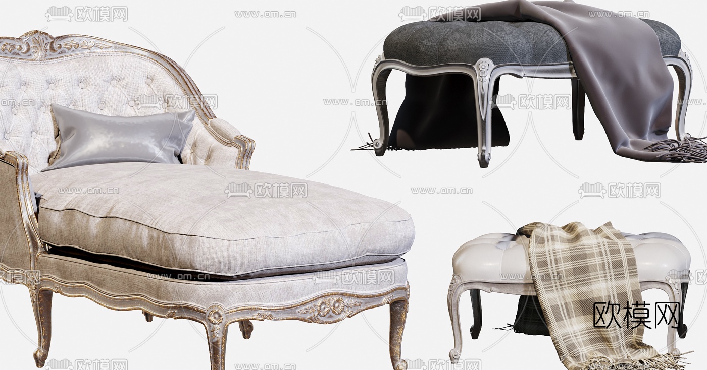 欧式轻奢休闲沙发3d模型下载（渲染图3）