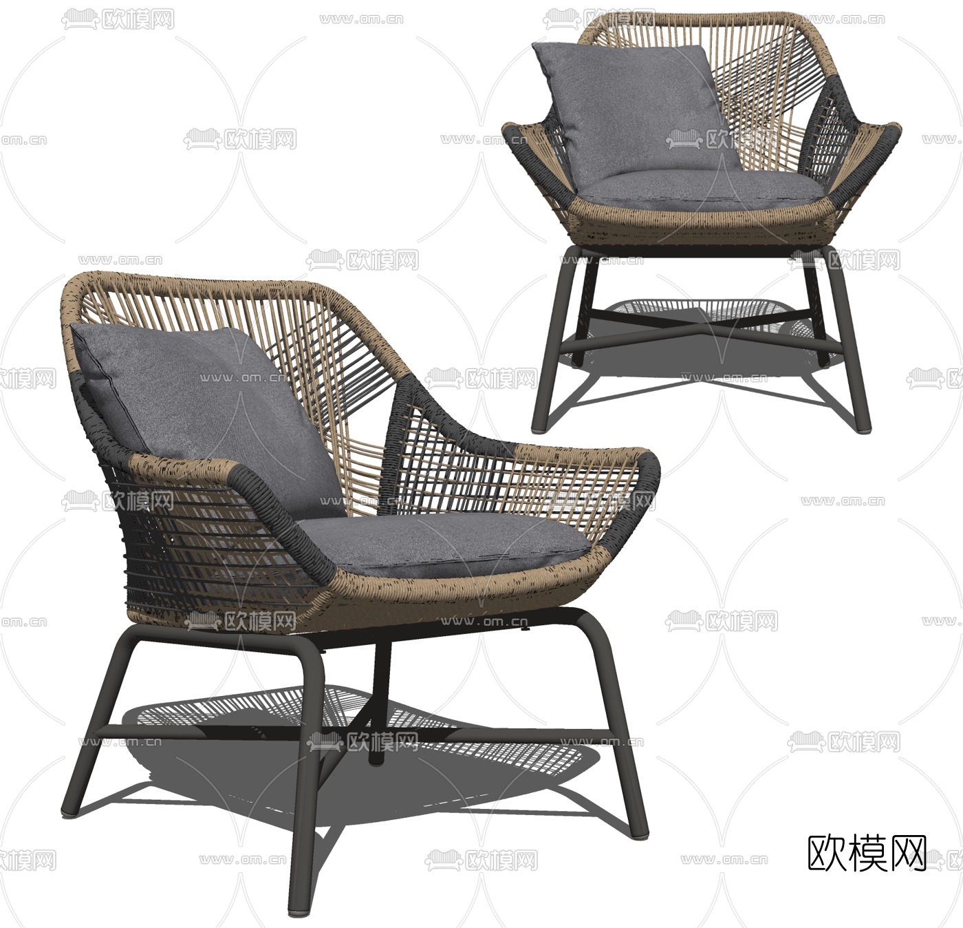 现代藤编休闲椅su模型