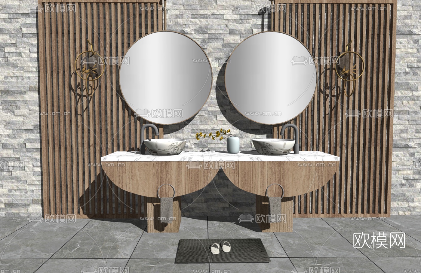 新中式洗手台su模型下载