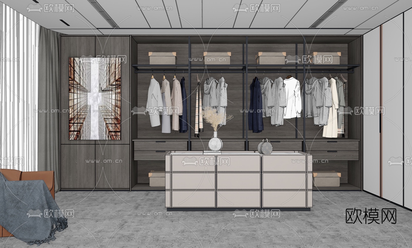 现代衣帽间su模型