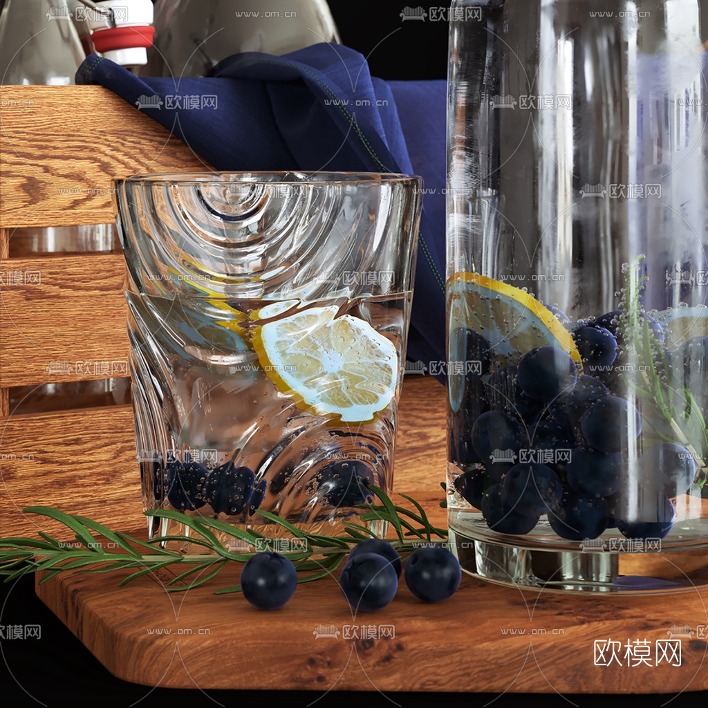 现代酒瓶酒杯3d模型