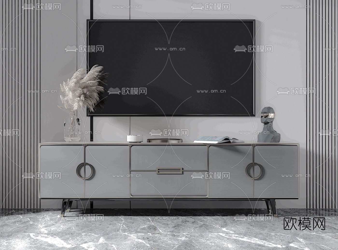 现代轻奢电视柜su模型