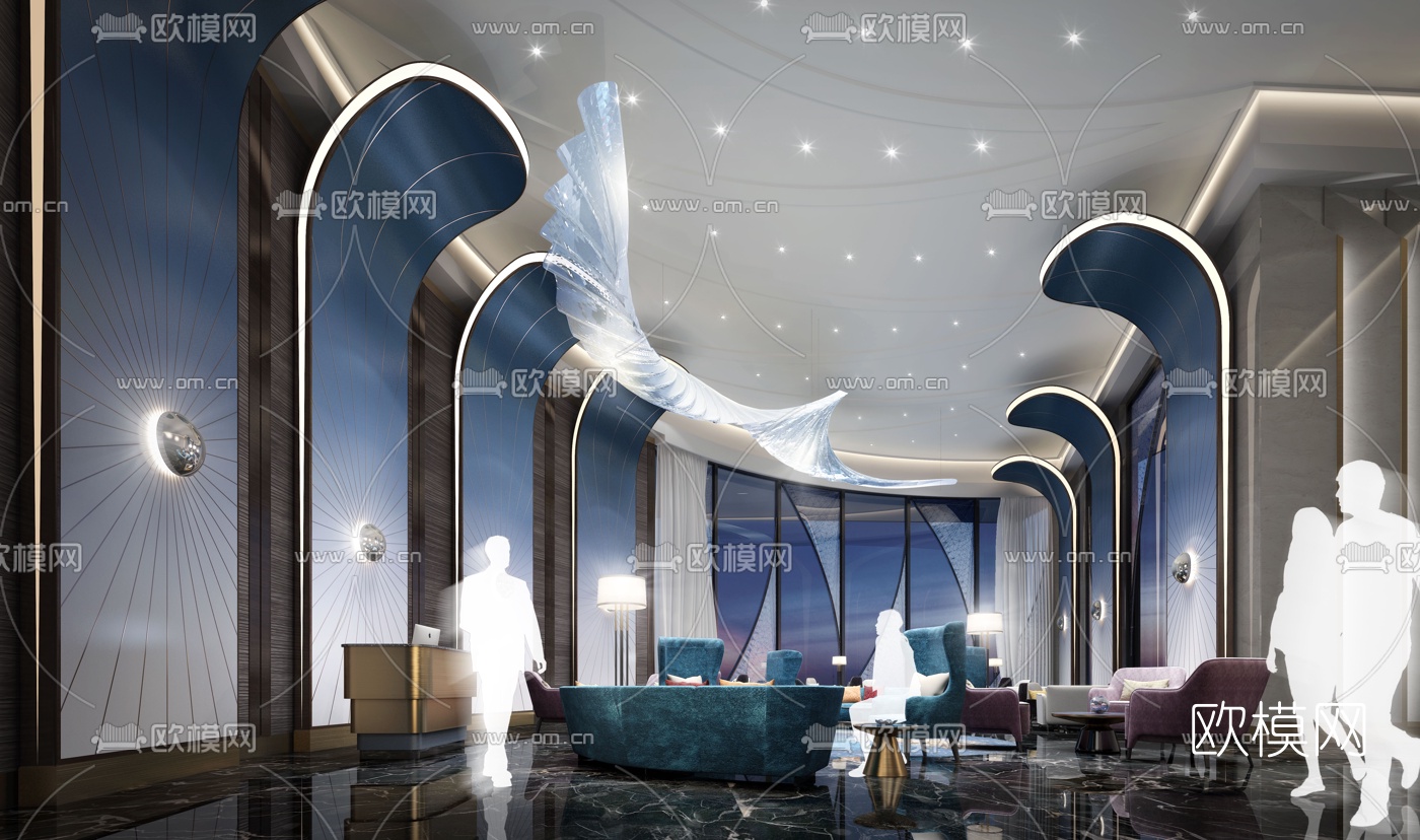 现代酒店大堂吧3d模型