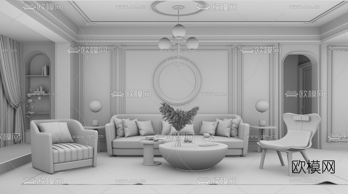 现代轻奢沙发组合su模型下载（渲染图3）
