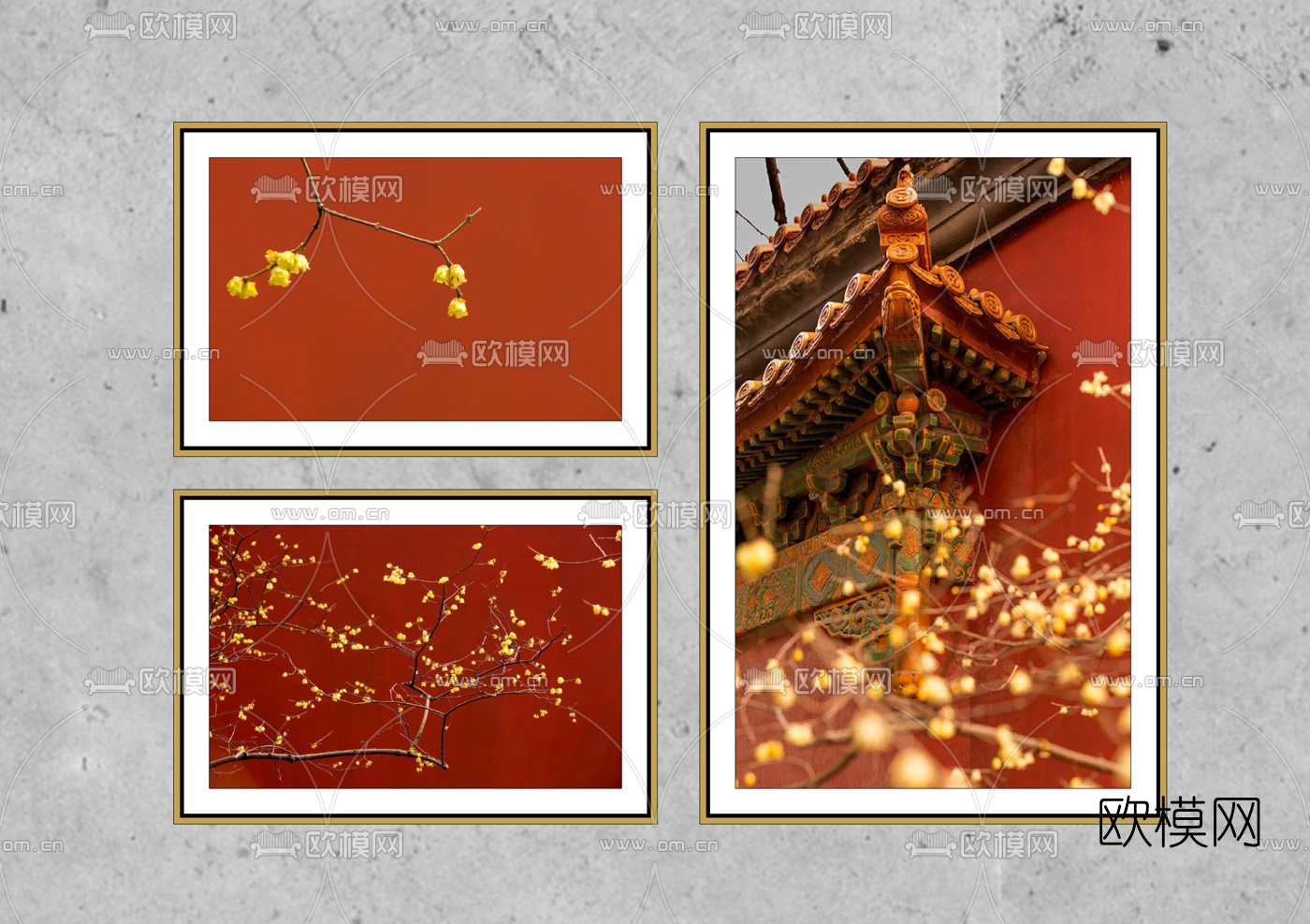 新中式故宫装饰挂画su模型