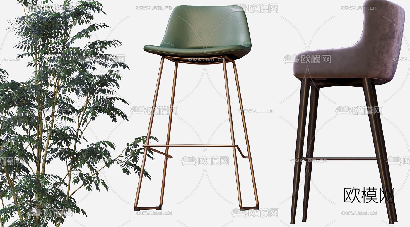 现代布艺吧台椅3d模型下载（渲染图3）