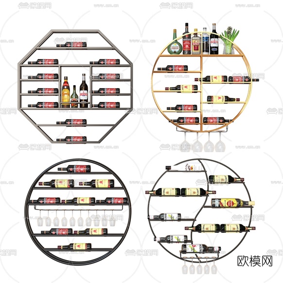 工业风壁挂酒架3d模型下载
