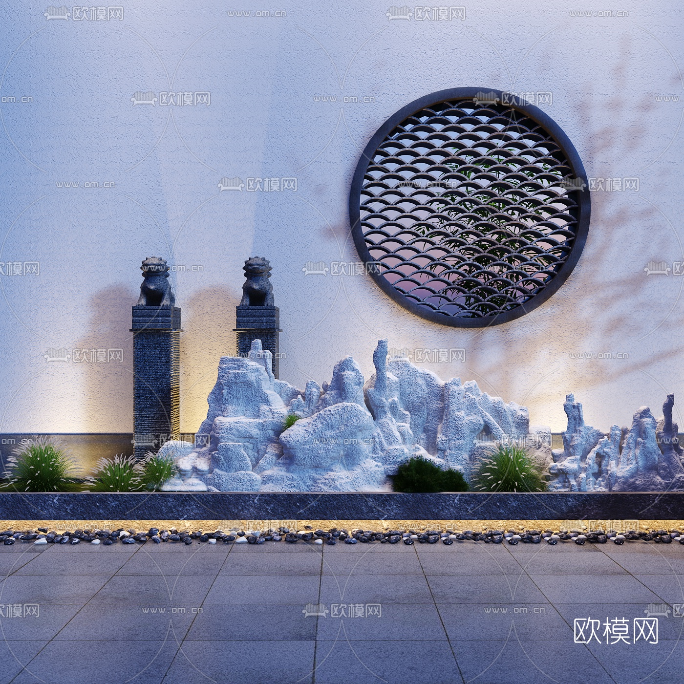 中式假山雕塑小品3d模型下载