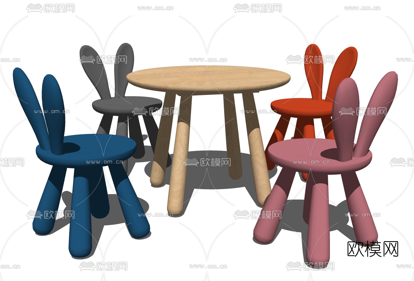 现代儿童桌椅su模型下载（渲染图2）
