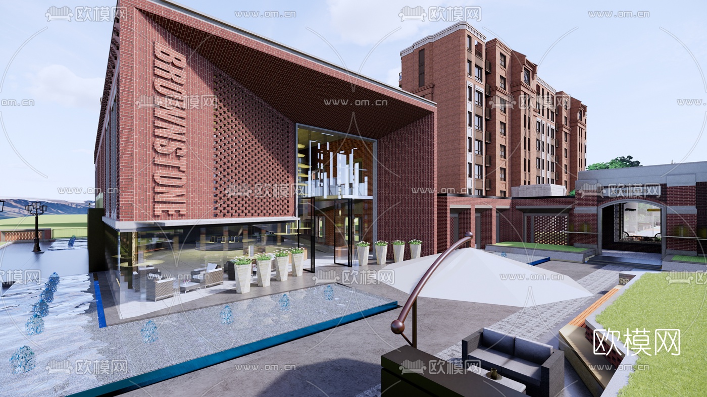 欧式高层公寓楼外观su模型下载（渲染图4）