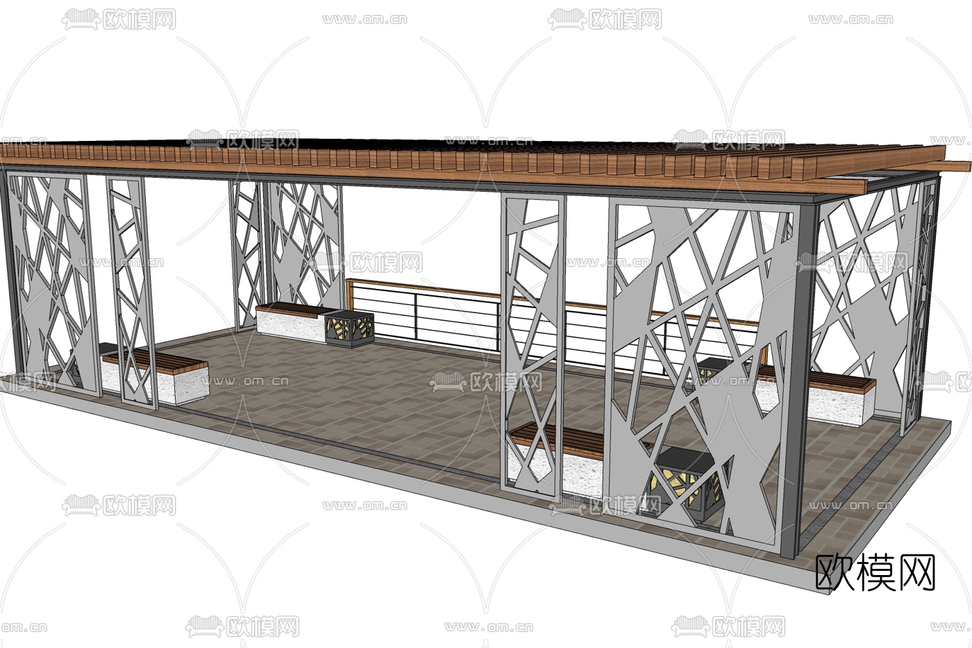 现代廊架凉亭su模型下载