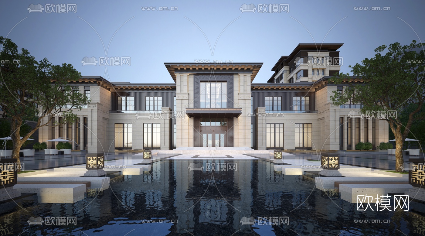 现代别墅外观3d模型下载