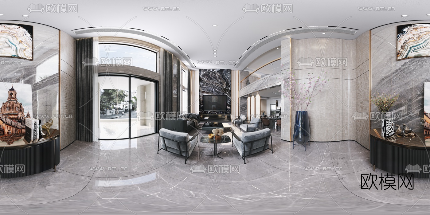现代别墅客餐厅cr全景3d模型