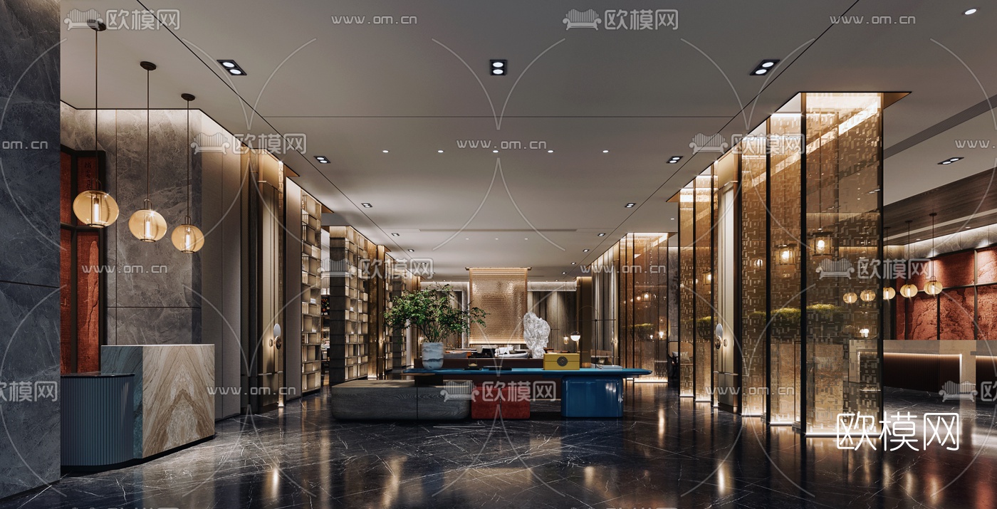 新中式酒店大堂吧3d模型