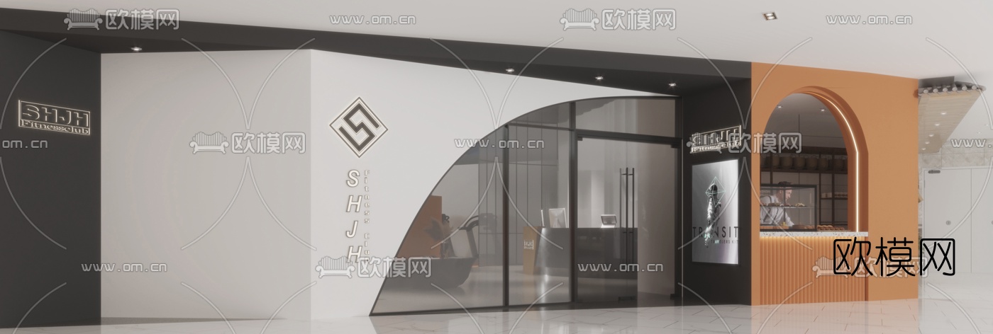 现代健身房门面3d模型下载（渲染图1）