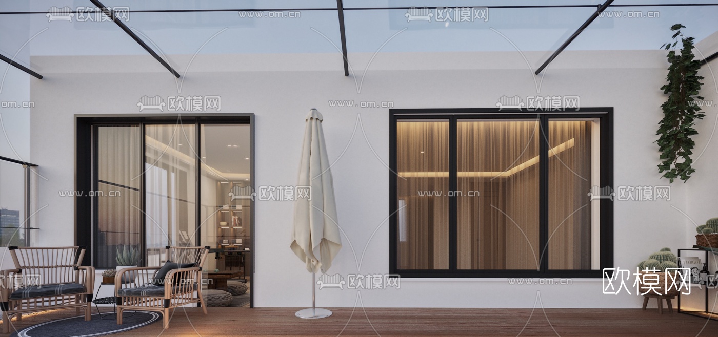 现代阳台露台3d模型下载（渲染图2）