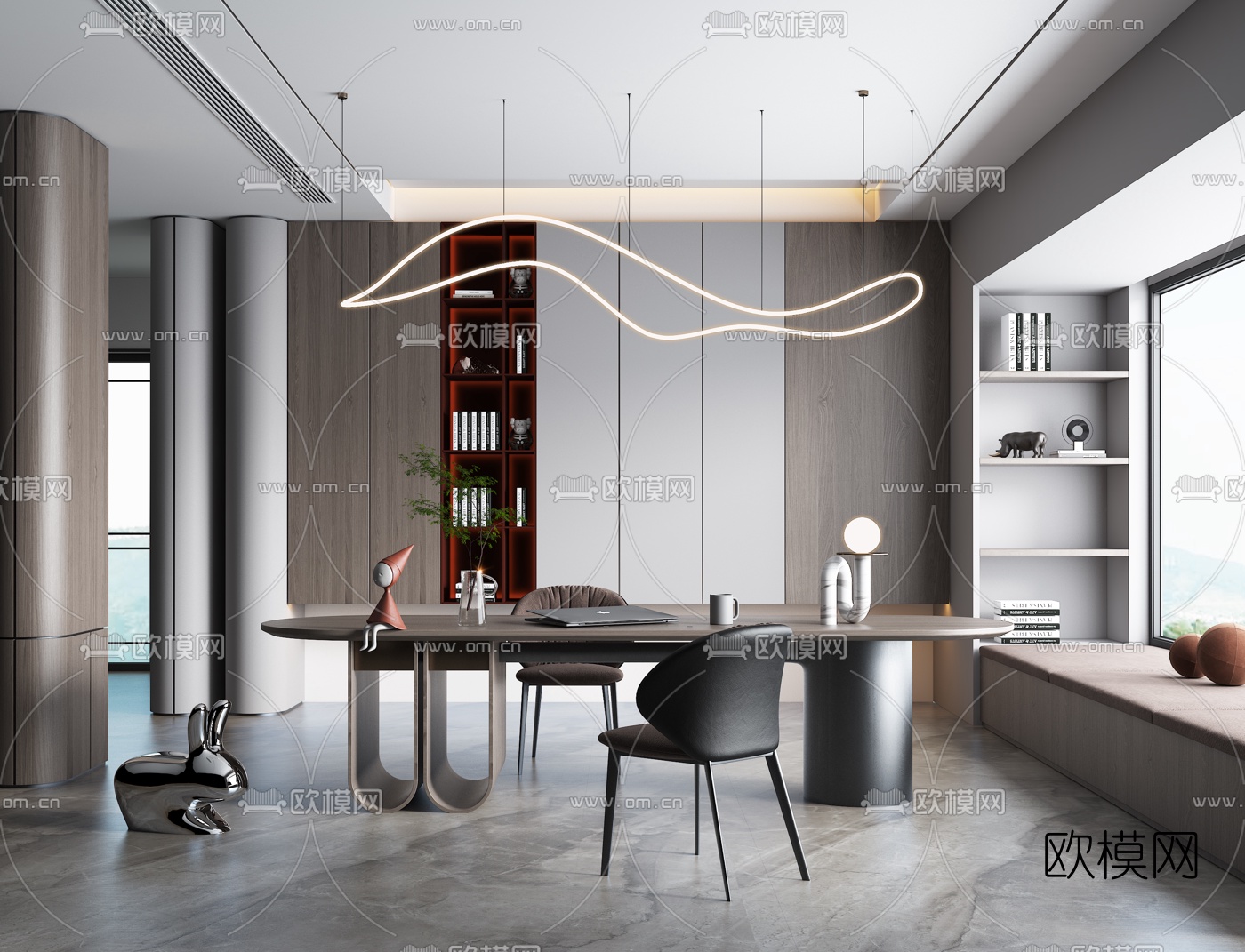 现代书房3d模型下载