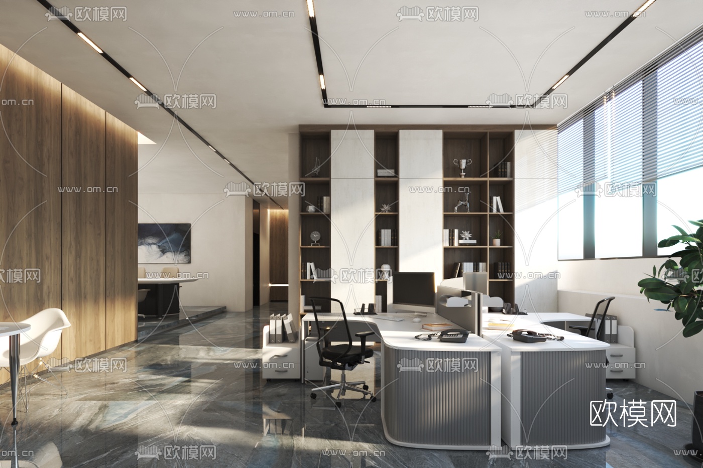 现代开放式办公室3d模型下载_ID10043972_3dmax免费模型-欧模网