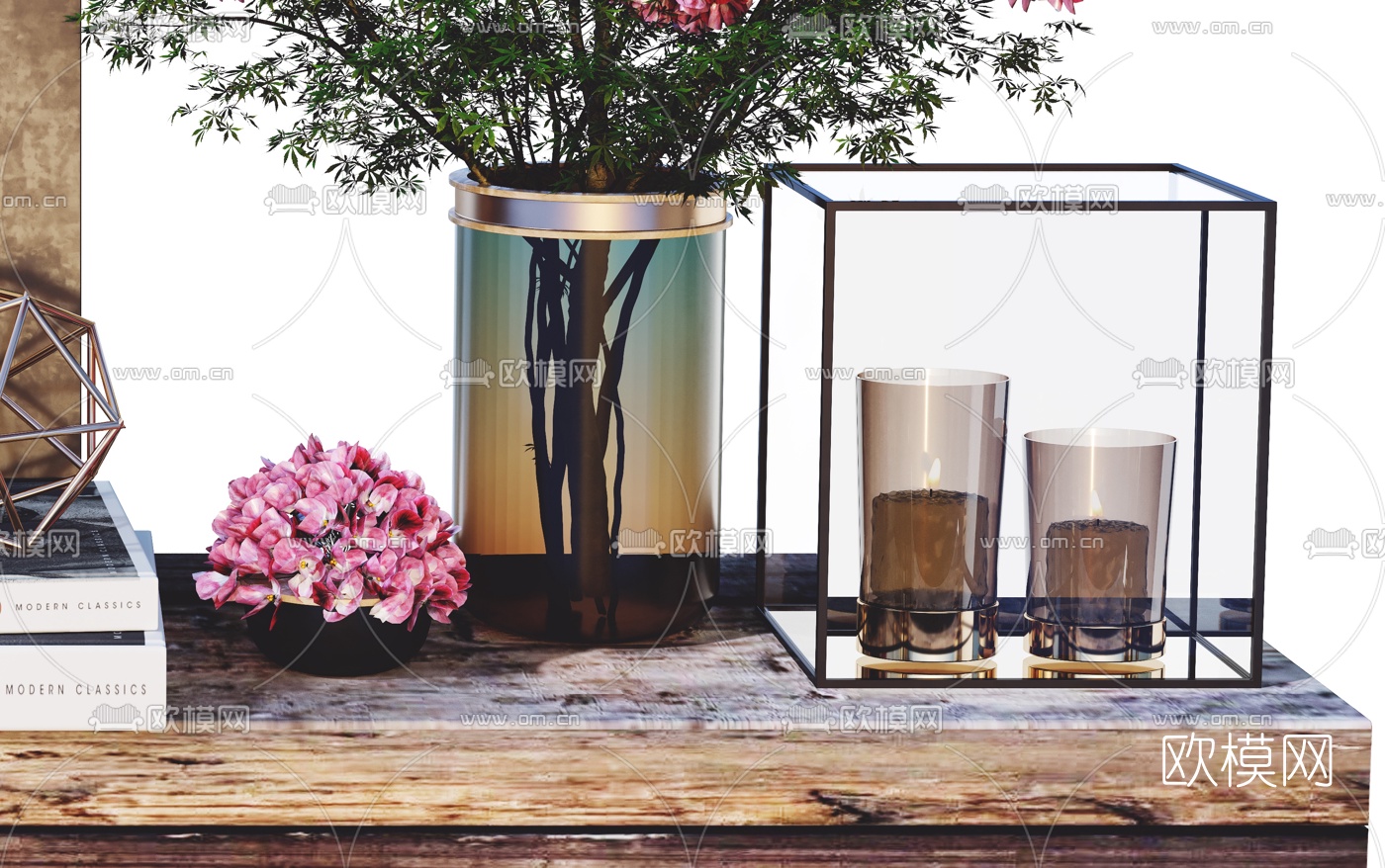 北欧花瓶花艺书籍摆件3d模型下载（渲染图4）