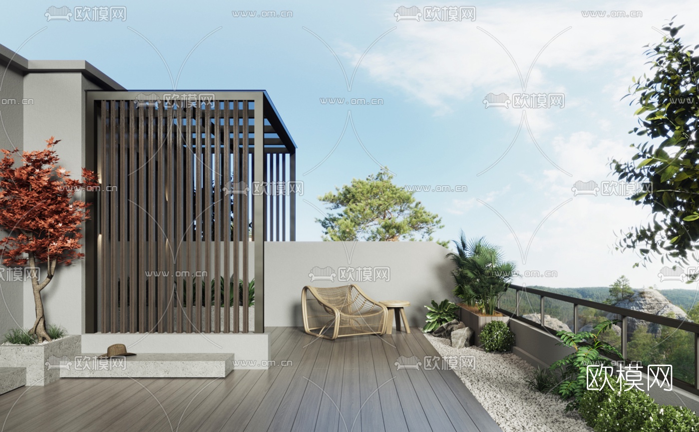 现代楼顶阳台花园3d模型下载