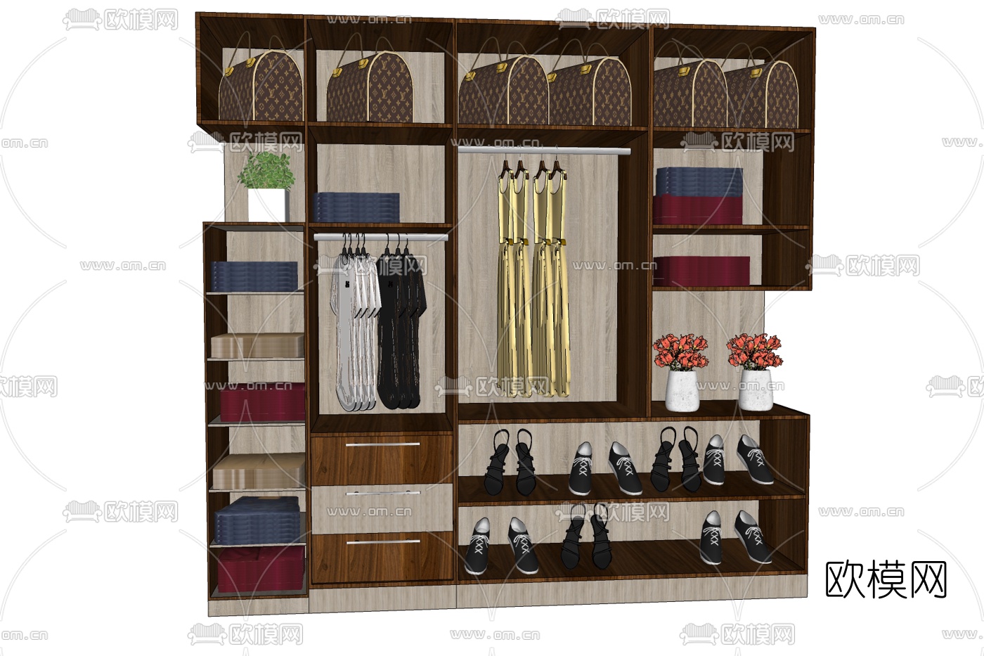 现代多功能衣柜免费su模型下载