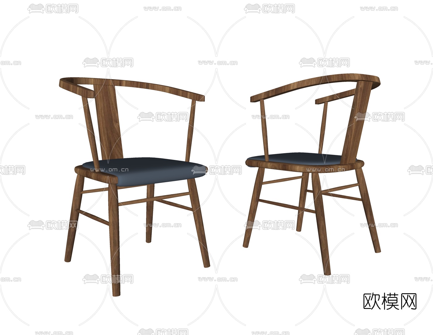新中式原木单椅su模型下载