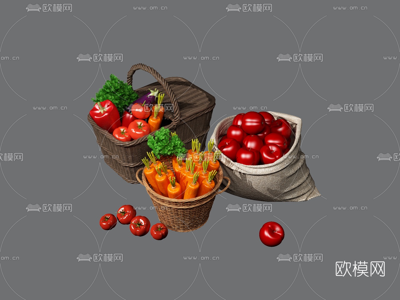 现代蔬菜水果静物3d模型