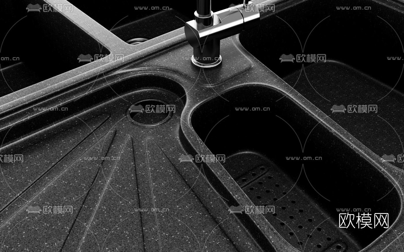 现代黑色石英石洗菜池水槽3d模型