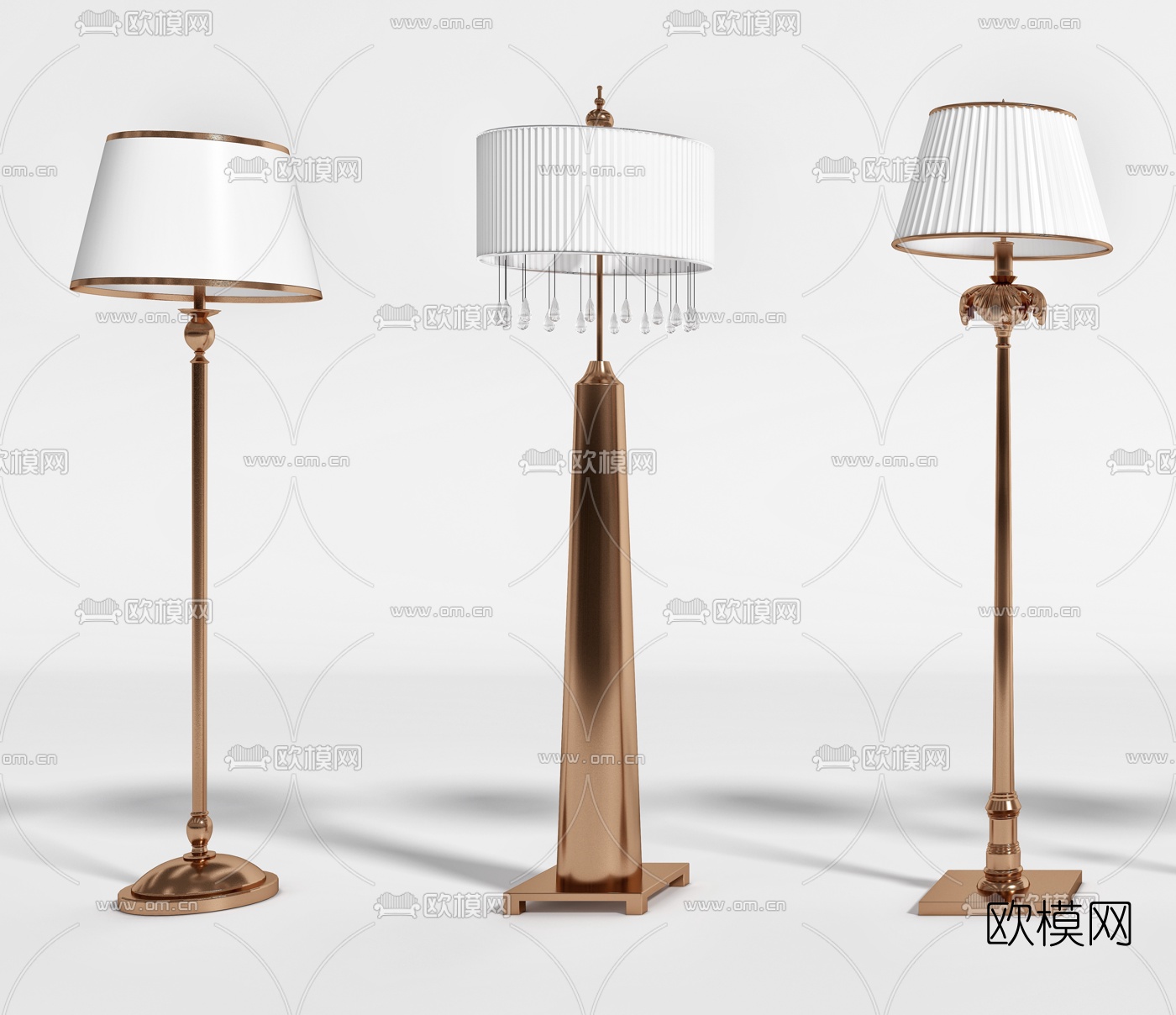 简欧金属遮罩落地灯3d模型下载（渲染图2）