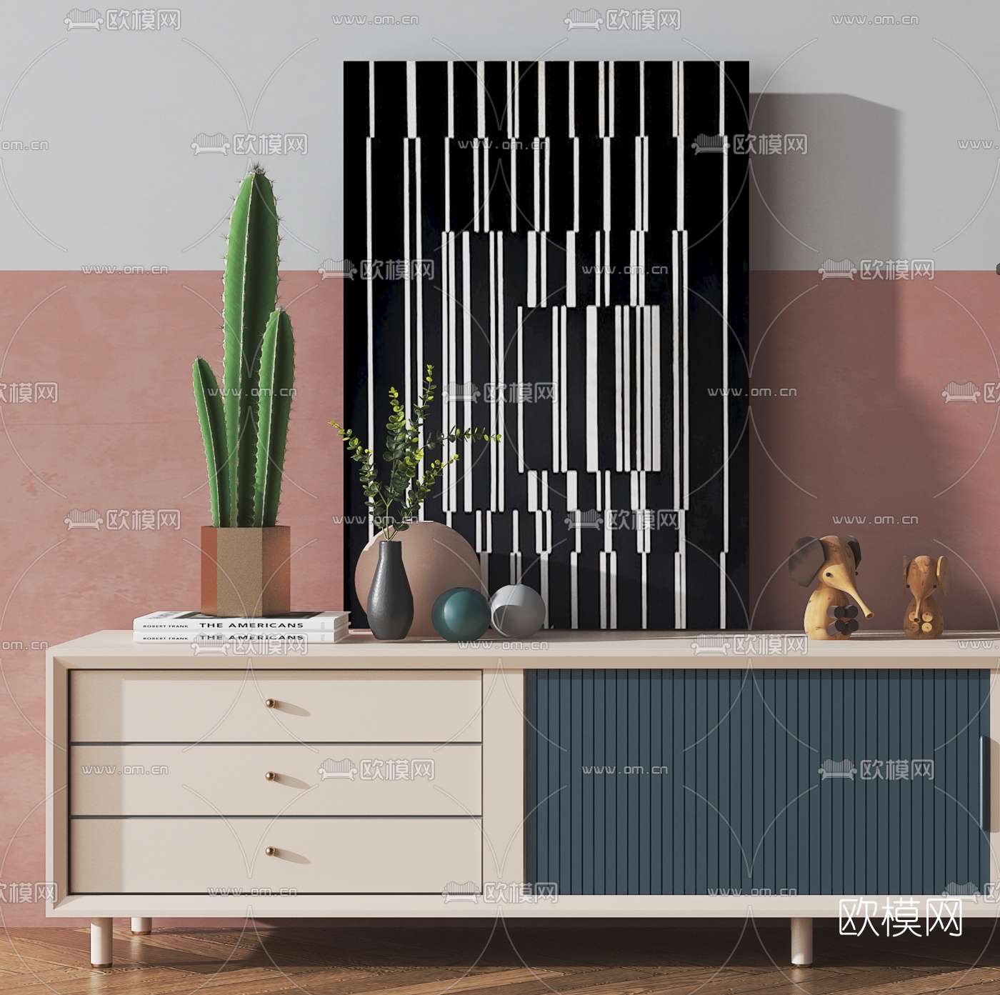 北欧抽屉电视柜3d模型下载（渲染图2）