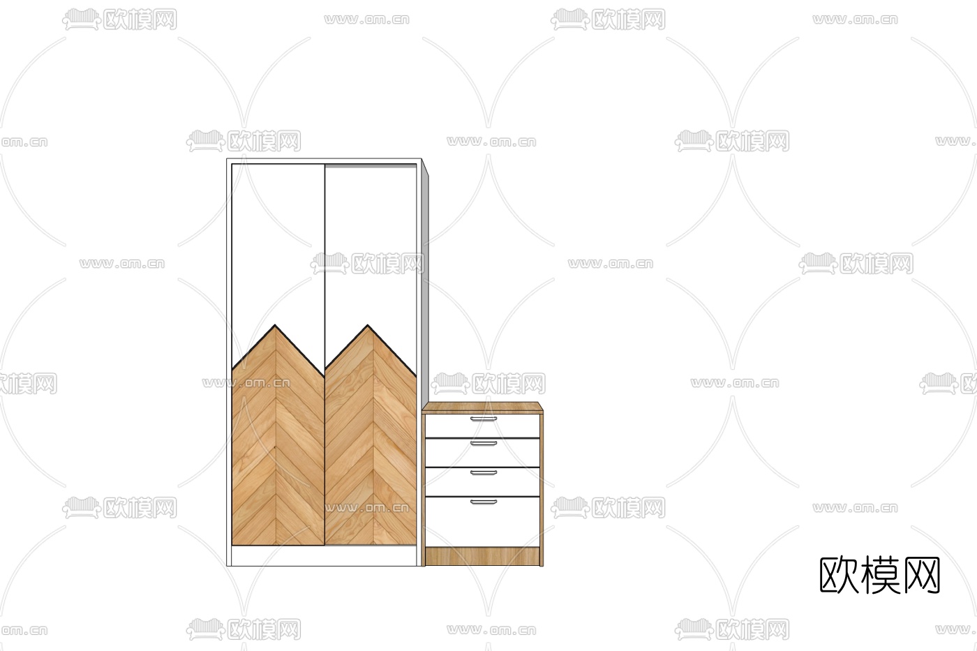 现代实木衣柜免费su模型下载