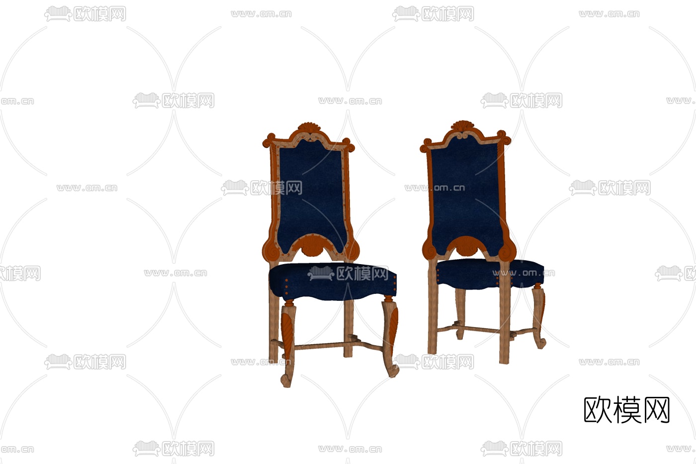 欧式实木单椅su模型下载