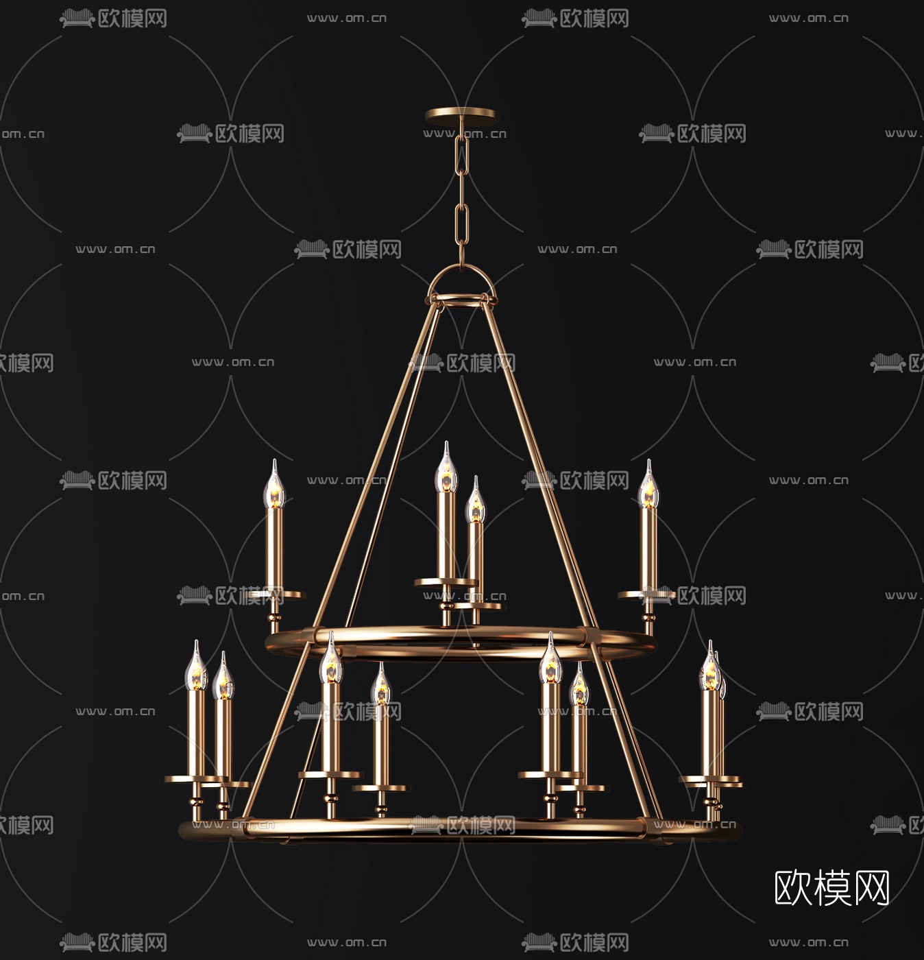简欧金属多头烛台吊灯3d模型下载（渲染图5）
