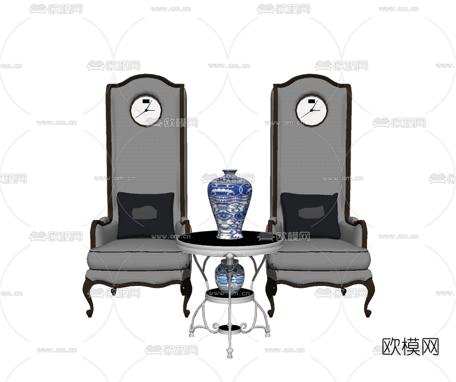 新中式高靠背休闲椅su模型下载