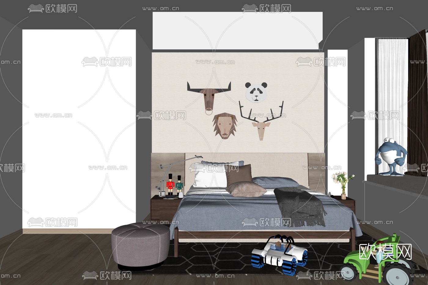 北欧实木儿童床su模型下载