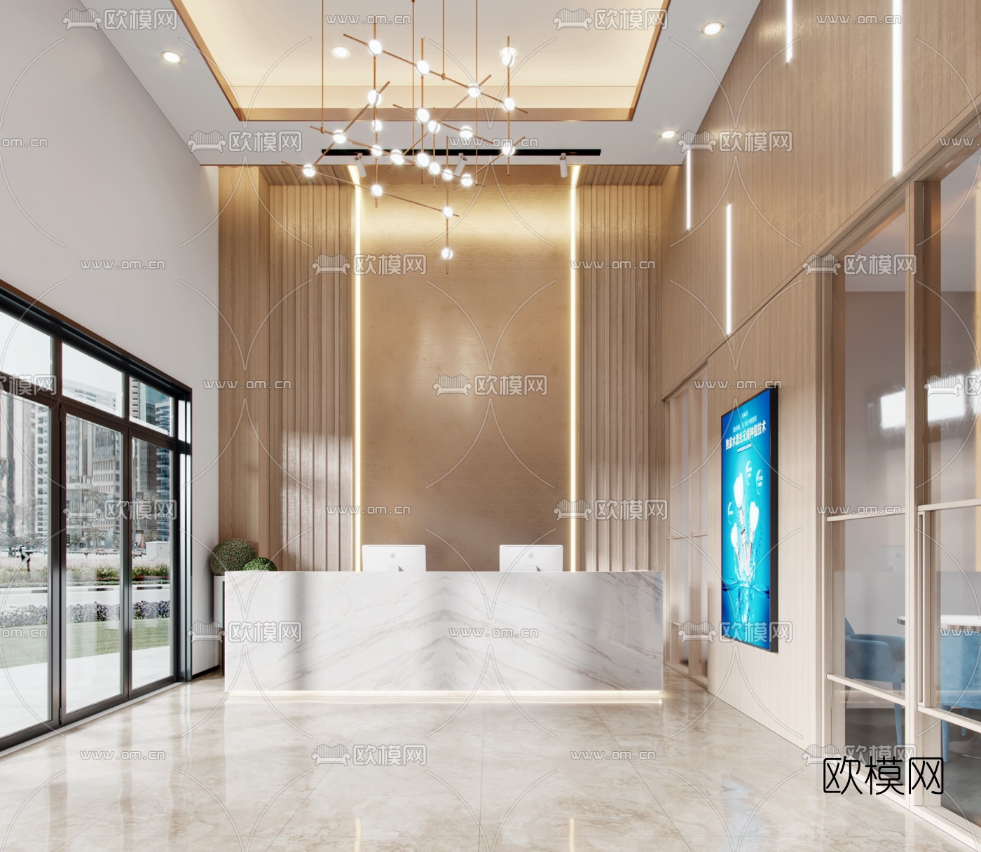 现代牙科门诊前台接待区3d模型