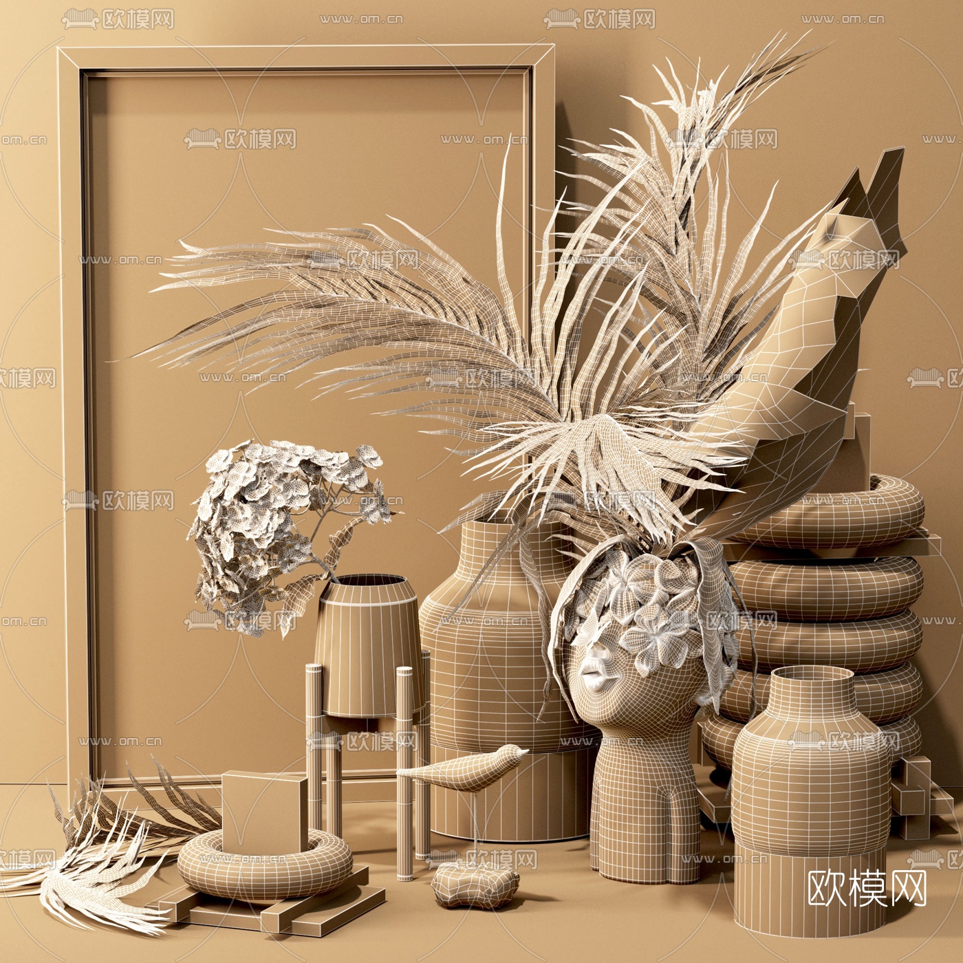 北欧干花画框摆件3d模型下载（渲染图5）