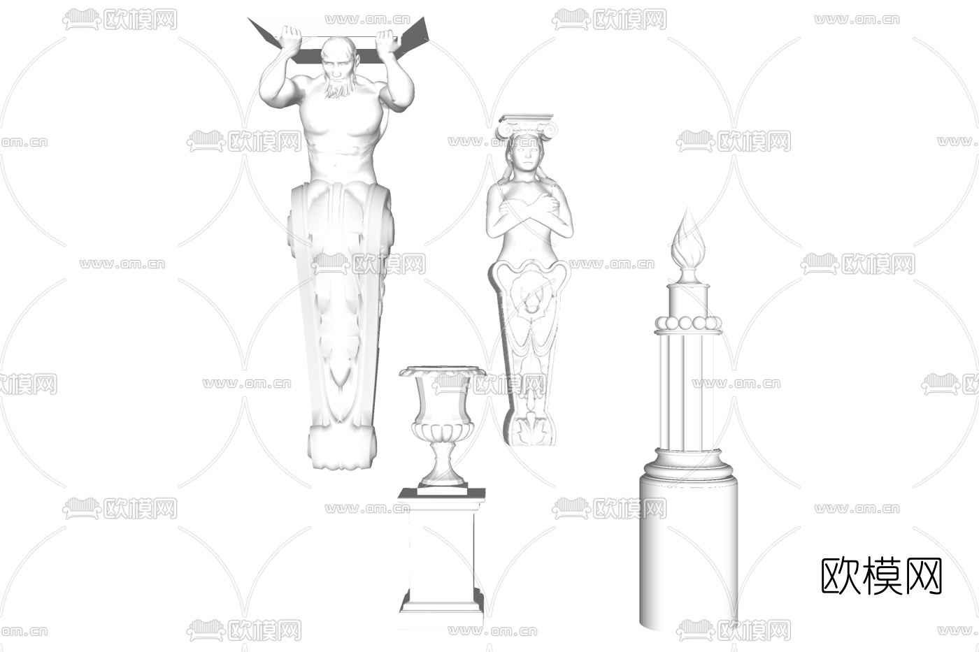欧式人物雕塑su模型下载
