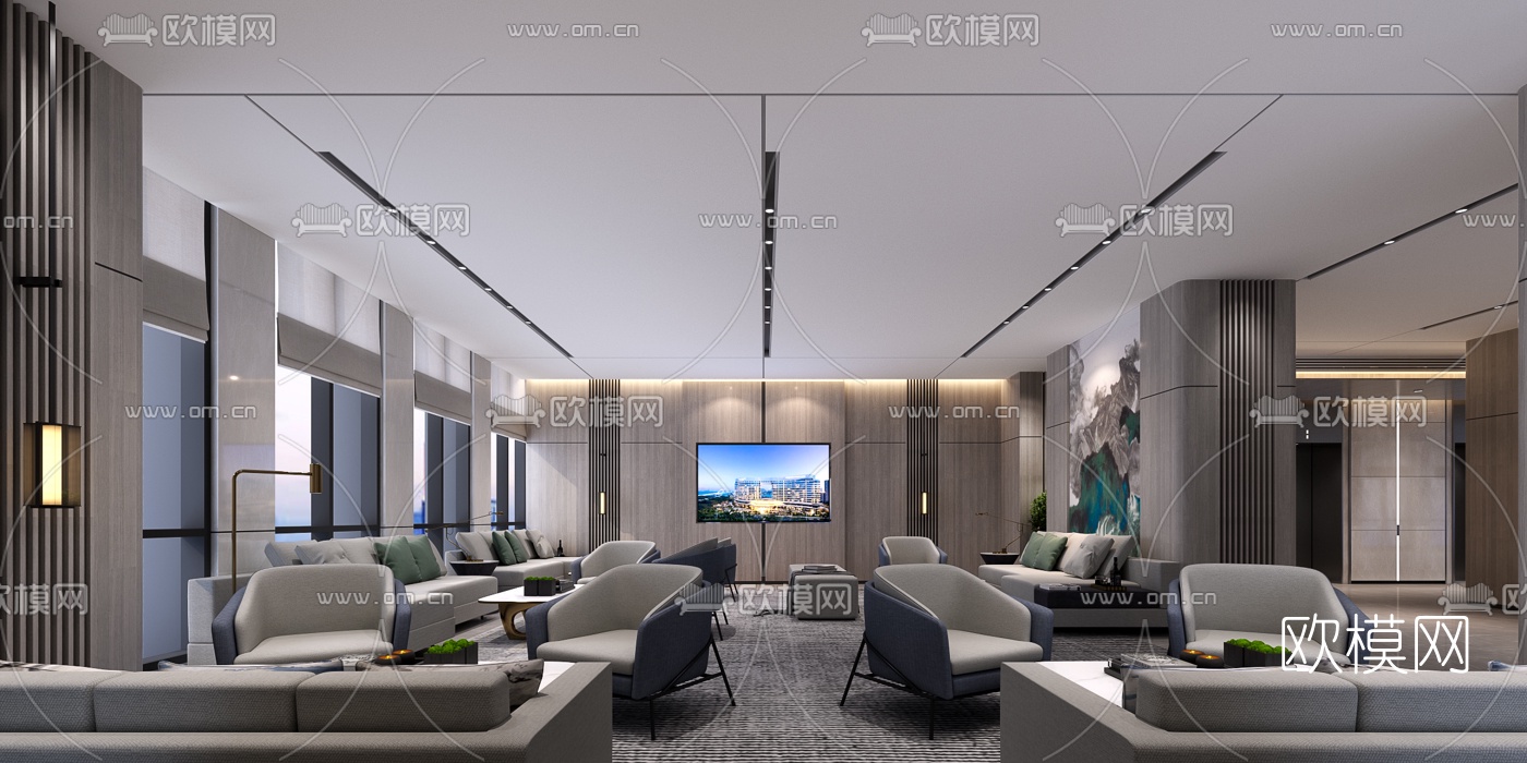 现代酒店大堂吧3d模型