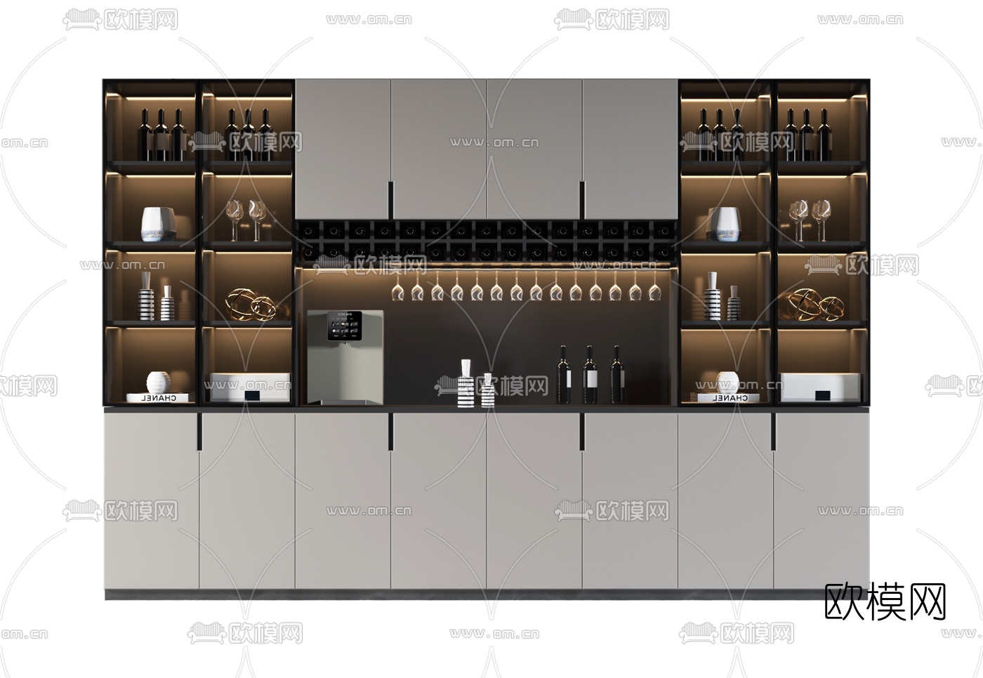 现代轻奢酒柜su模型下载（渲染图1）