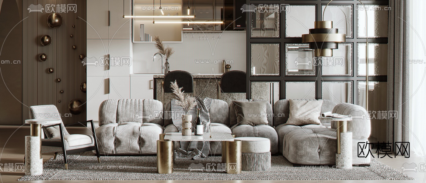 北欧客厅餐厅3d模型下载（渲染图3）
