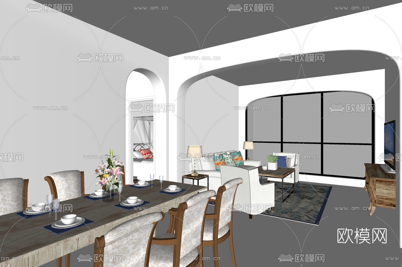 现代客餐厅su模型