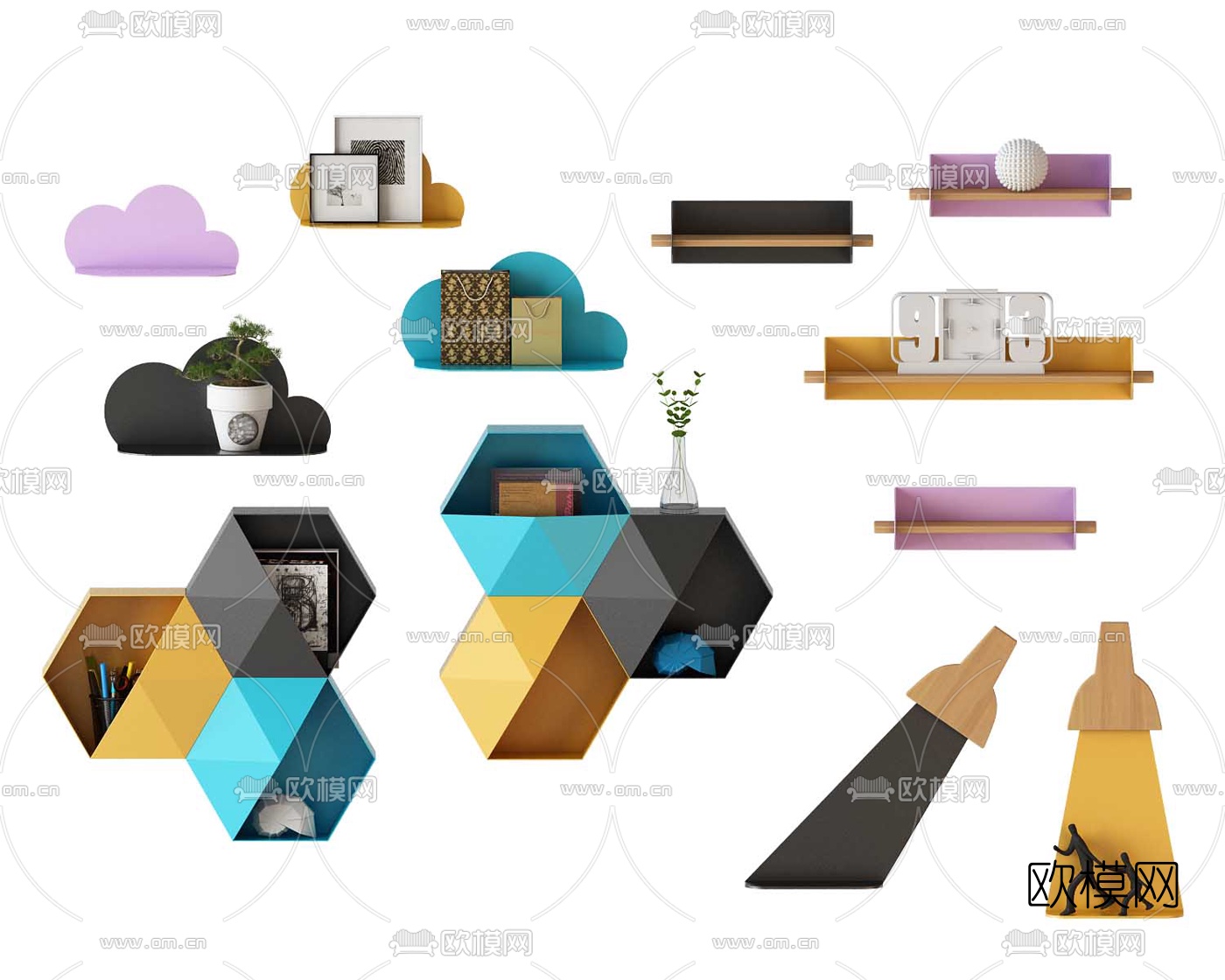 北欧简约壁柜组合3d模型下载