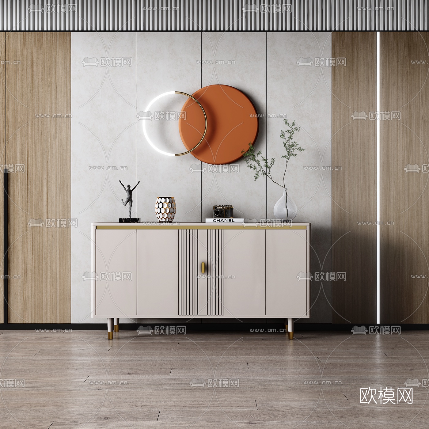 现代轻奢边柜3d模型下载