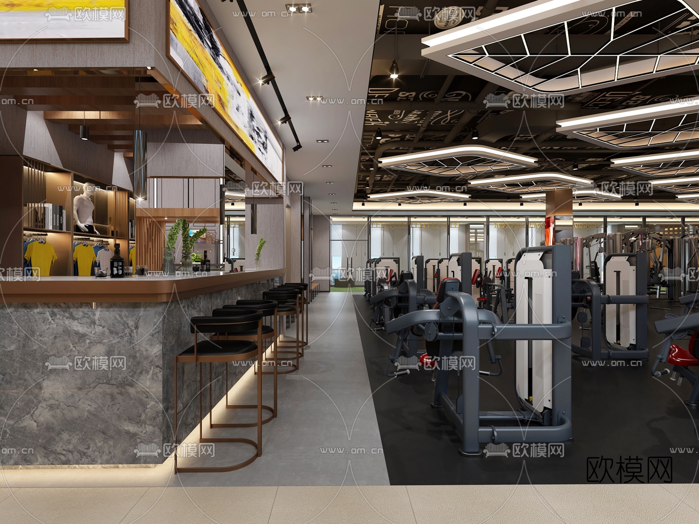 工业风混搭健身房3d模型下载（渲染图2）