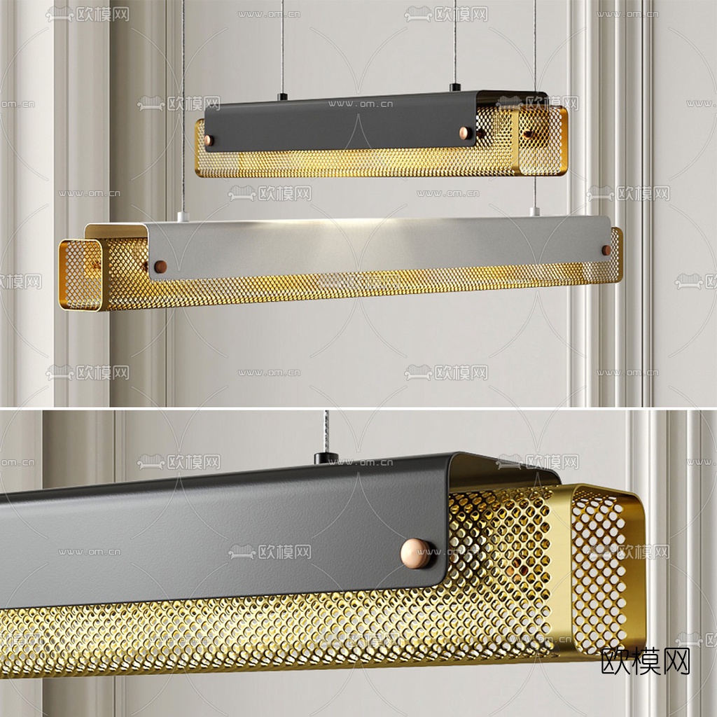 现代条形办公吊灯3d模型下载（渲染图1）