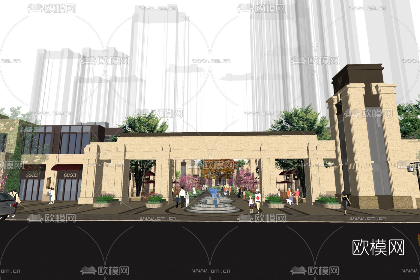 现代小区大门su模型