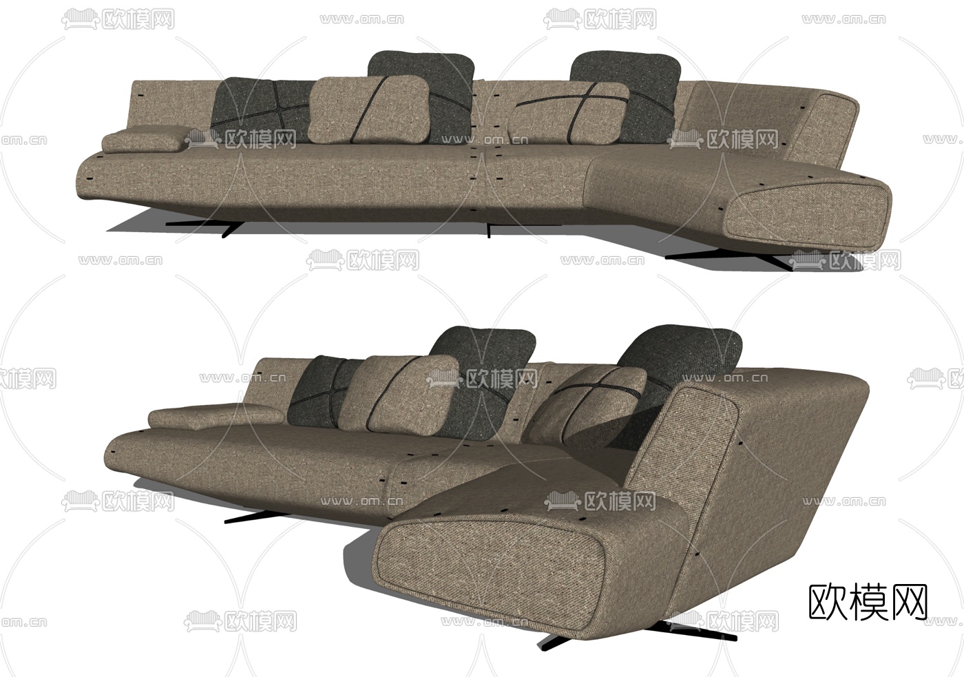 现代布艺多人沙发su模型下载
