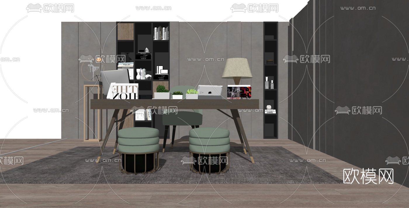 现代书桌椅su模型下载