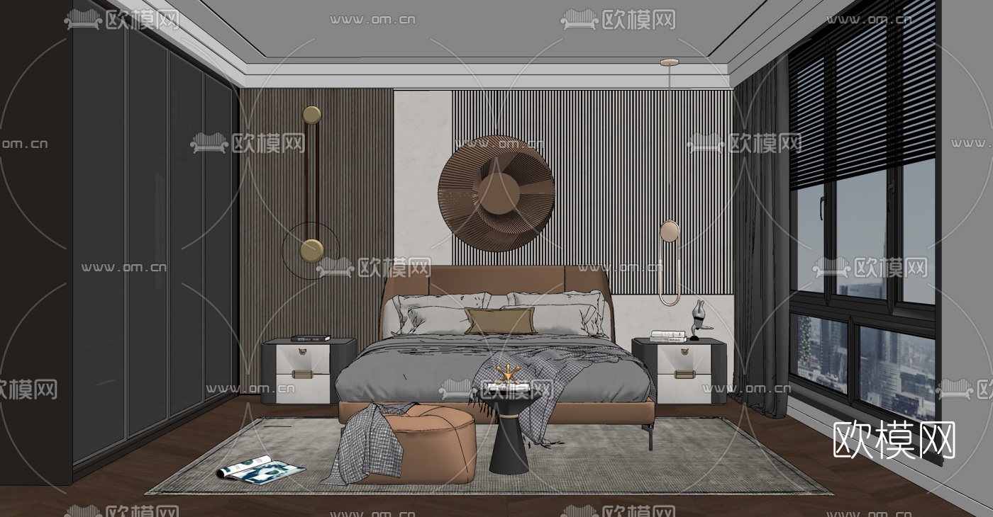现代轻奢卧室su模型下载